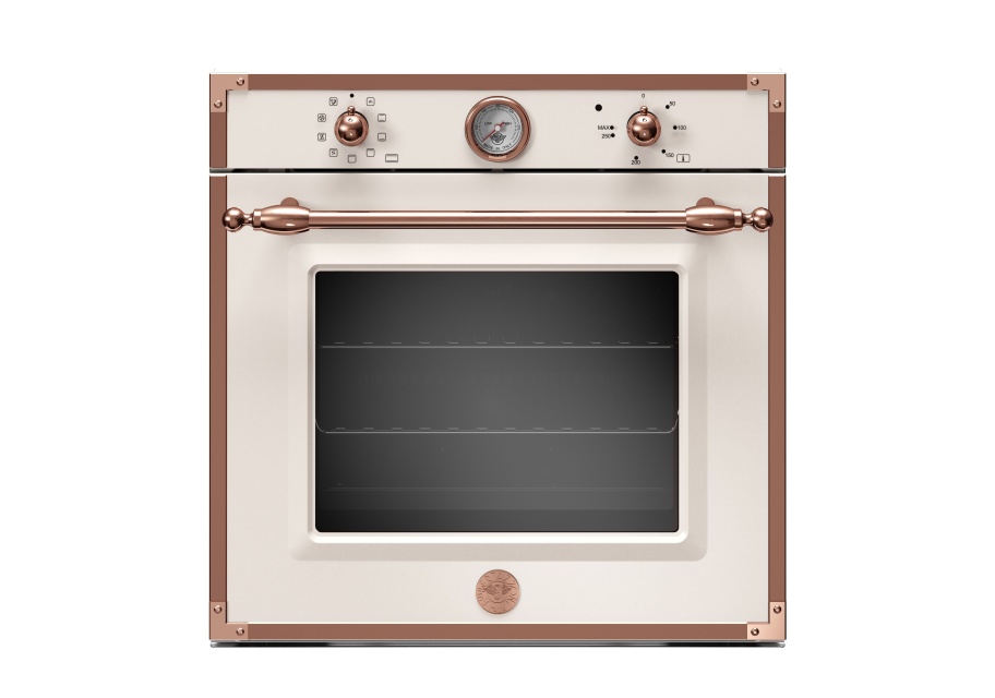Norsunluuvalkoinen sisäänrakennettu uuni messinkireunoilla, 60 cm, Heritage - Bertazzoni