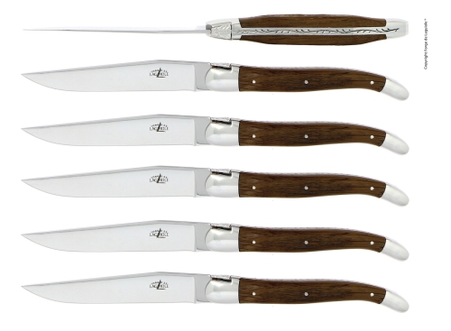 Kuusi veistä, kivettynyt tammi kuori kahva, kiillotettu, Tradition - Forge de Laguiole