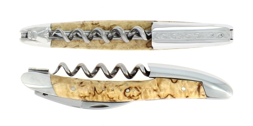 Koivusta valmistettu sommelier-veitsi, damassiinoitu koristeella, Collection - Forge de Laguiole