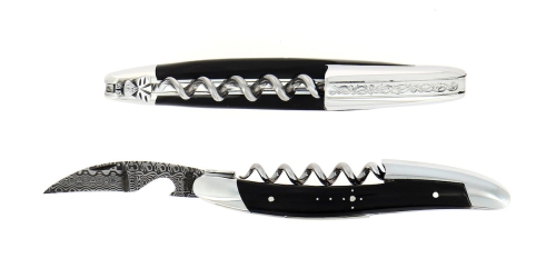 Tummasarvinen sommelier-veitsi, damassiinoitu ja koristeltu, Collection - Forge de Laguiole