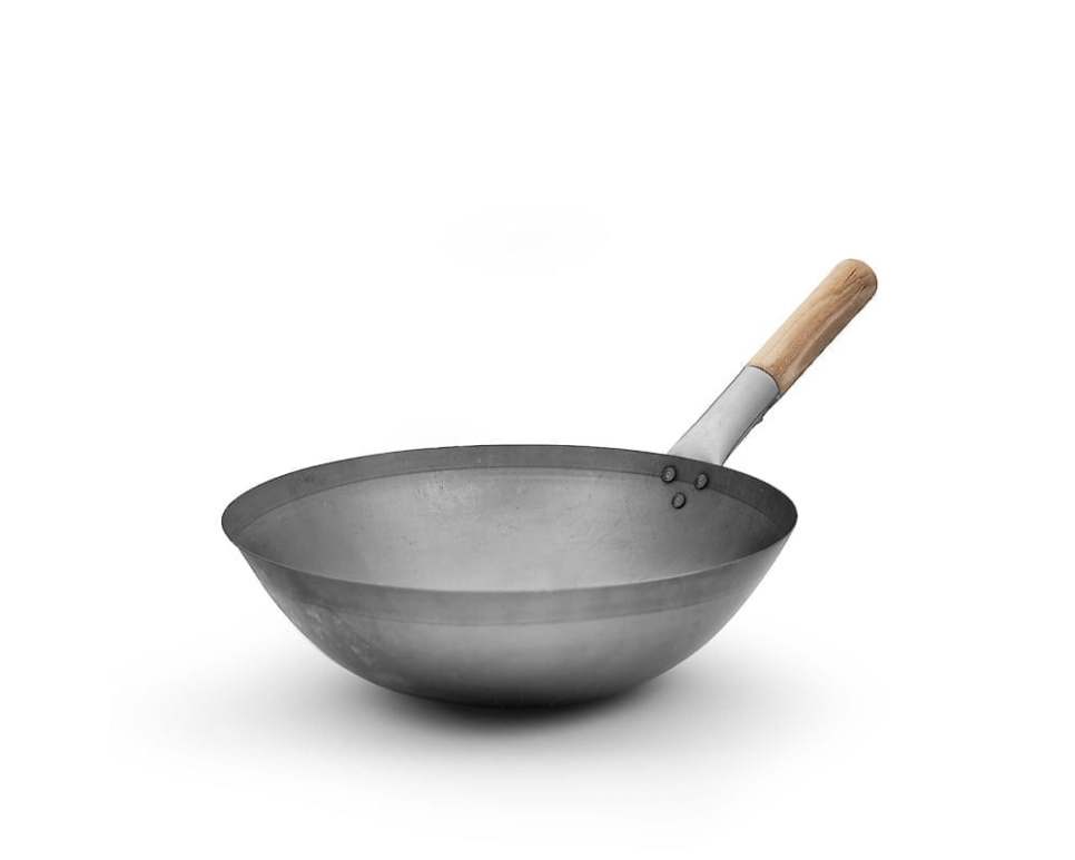 Wokpannu hiiliteräs 36 cm puukahvalla (pyöreä pohja) ryhmässä Ruoanlaitto / Paistoastiat / Wokkipannut @ KitchenLab (1069-16933)