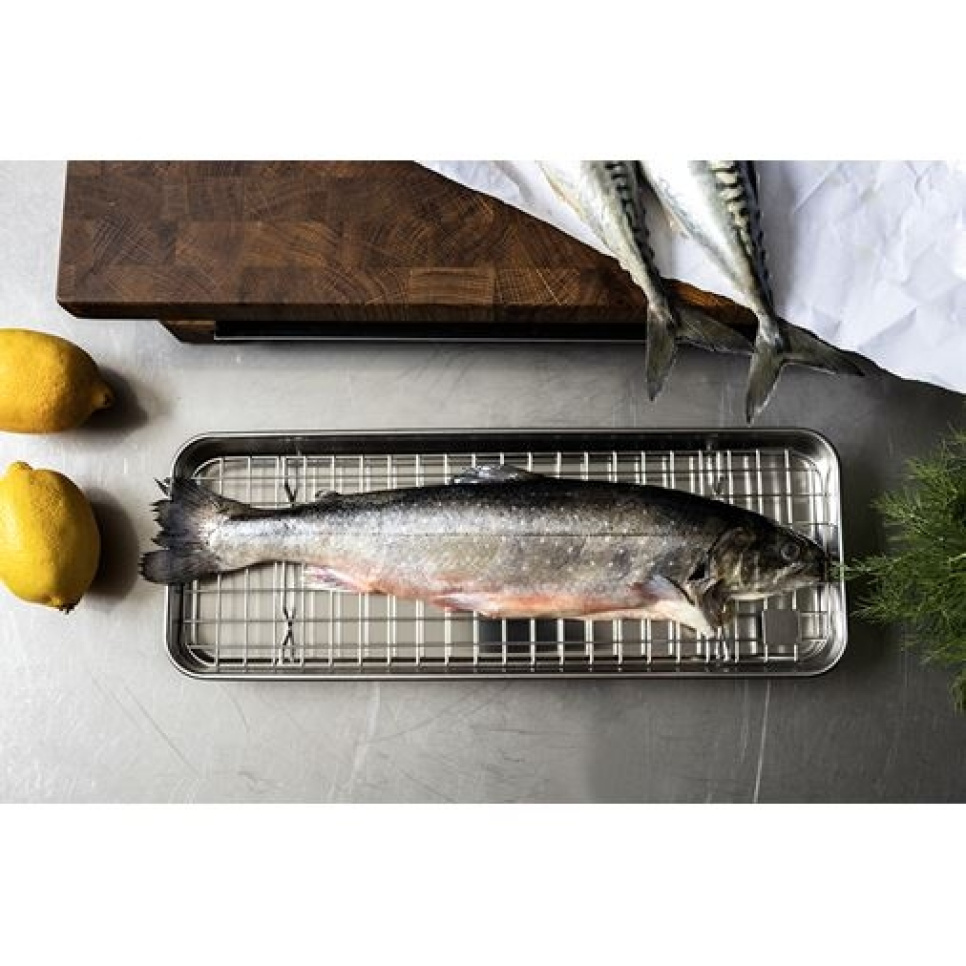 Gastronorm-vuoka/pelti ritilällä, 38x14 cm, ruostumaton teräs - Culimat