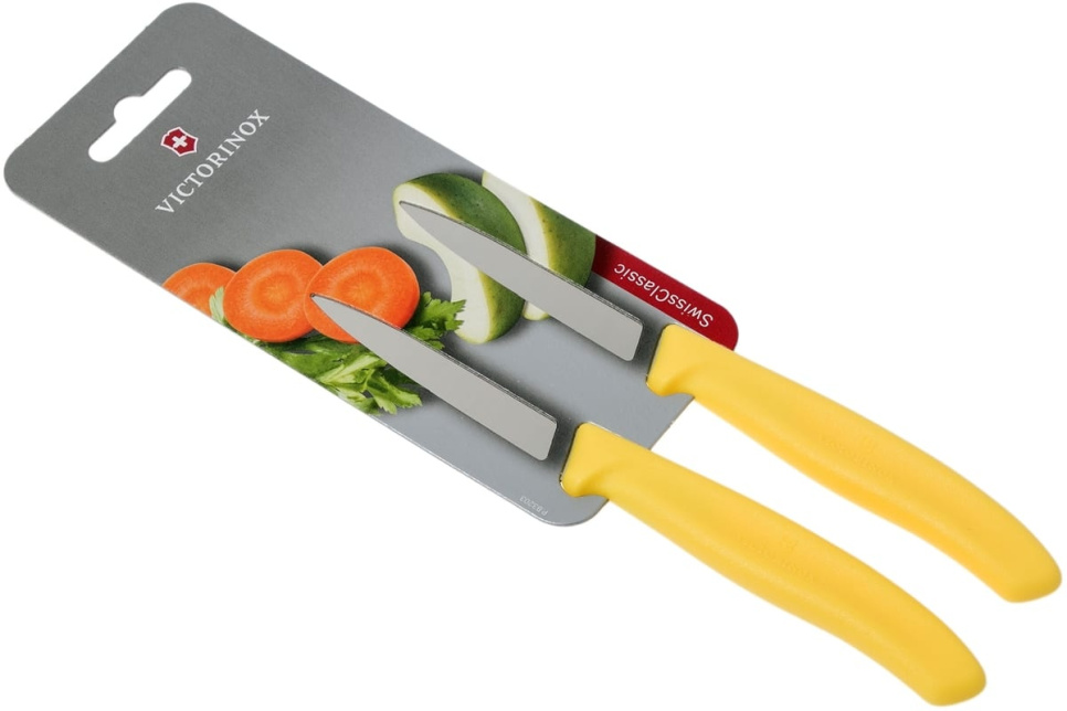 Leikkuuveitsi, keltainen, 8 cm - 2 sarjaa - Victorinox ryhmässä Ruoanlaitto / Keittiöveitset / Kuorimaveitset @ KitchenLab (1090-23679)