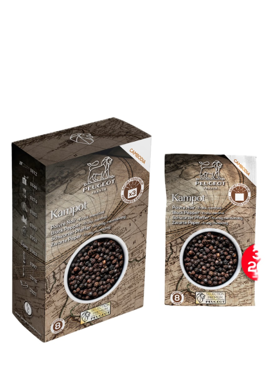 Pippuri, Musta Kampot, 60 g, Kambodza - Peugeot ryhmässä Ruoanlaitto / Mausteet & Aromit / Pippurit @ KitchenLab (1090-35302)