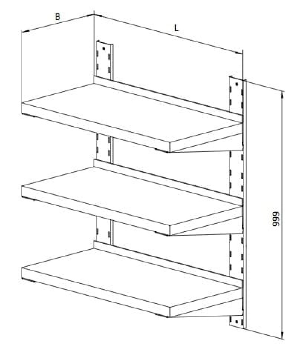 Ruostumaton seinähylly, kolmitasoinen