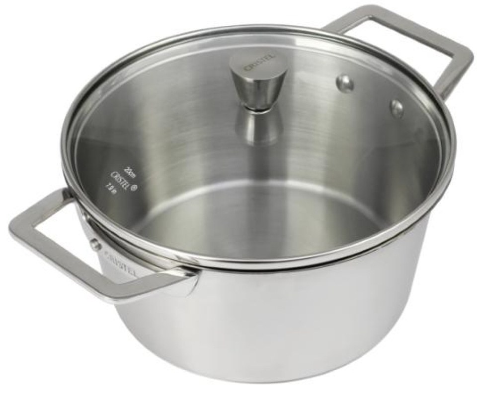 Ruostumattomasta teräksestä valmistettu kattila kahdella korvalla ja lasikannella, 1826 - Cristel Ruostumattomasta teräksestä valmistettu kattila kahdella korvalla ja lasikannella, 1826 - Cristel