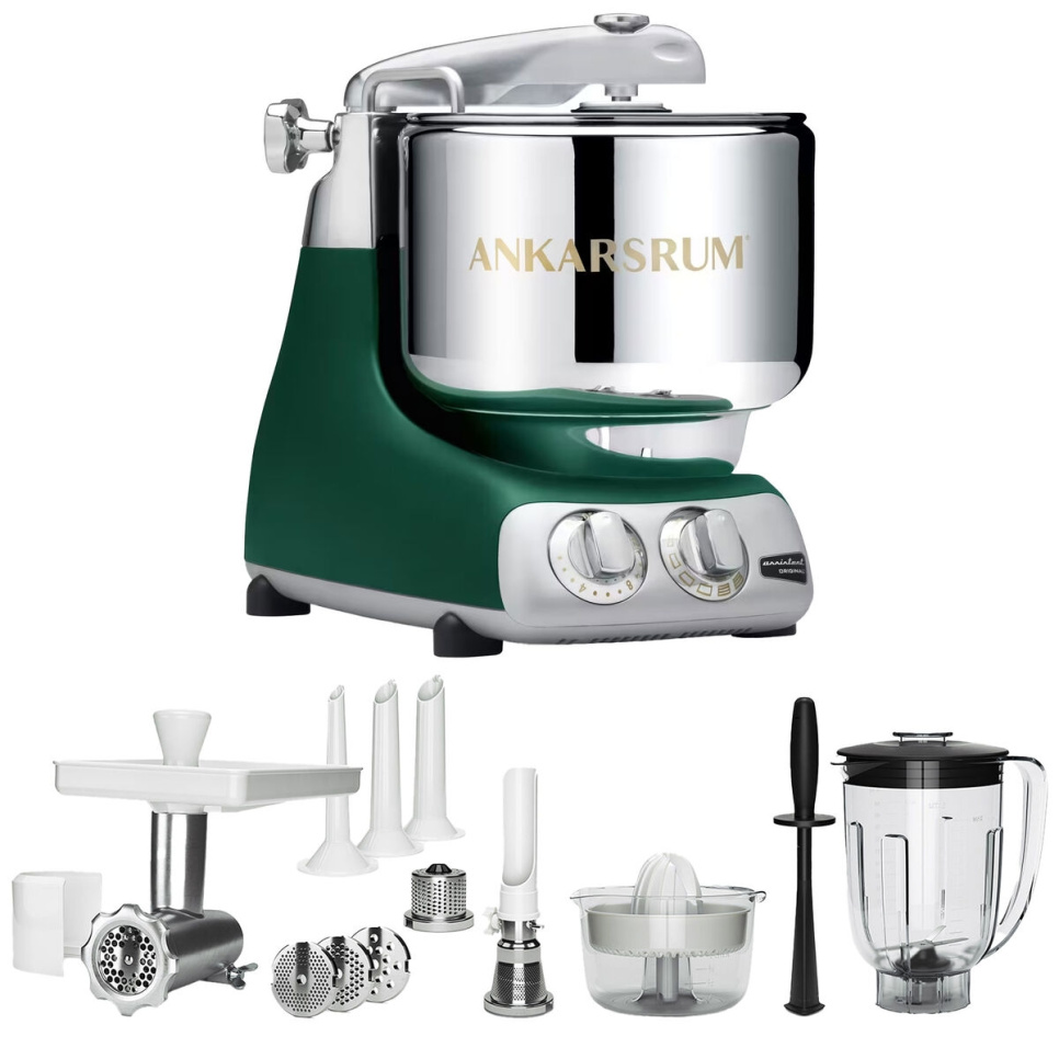 Ankarsrum Assistent Forest Green + Lisävarustepaketti Deluxe ryhmässä Keittiökoneet / Sekoita & Pilko / Yleiskoneet @ KitchenLab (1270-33326)