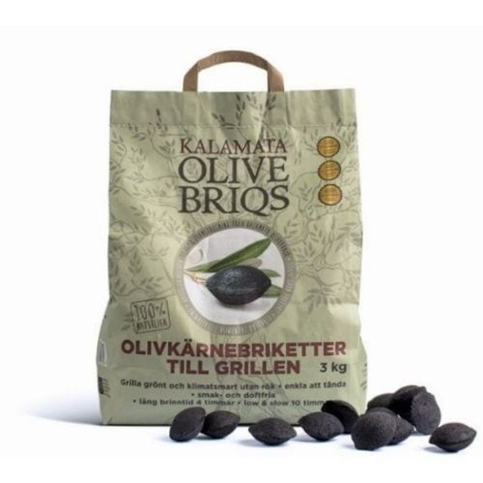 Olive Briqs, hiilibriketit, 3kg - Kalamata ryhmässä Grillit, Liedet & Uunit / Grillihiilet & briketit / briketit @ KitchenLab (1282-25186)