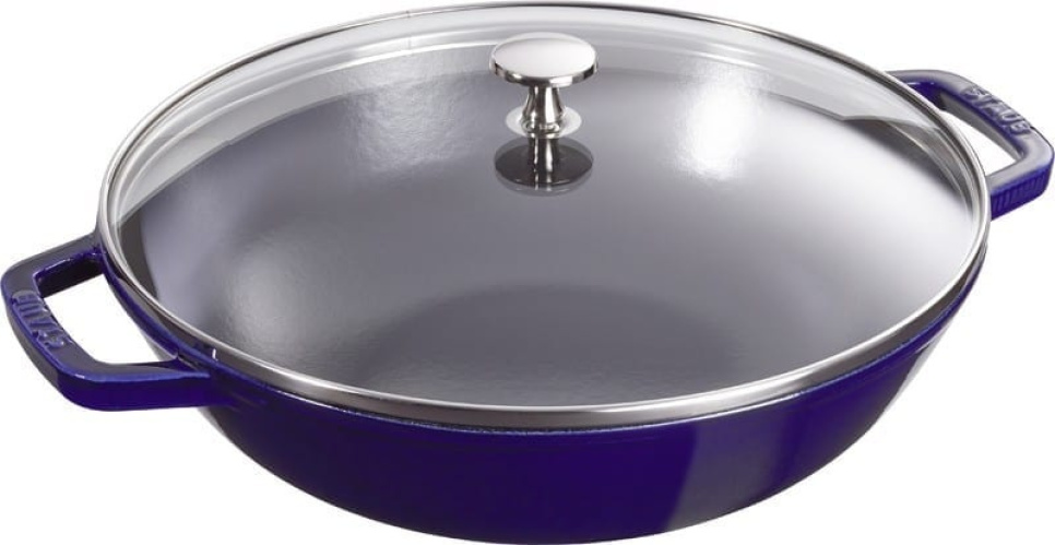 Wokpannu lasikannella, 30 cm, sininen - Staub ryhmässä Ruoanlaitto / Paistoastiat / Wokkipannut @ KitchenLab (1418-13061)