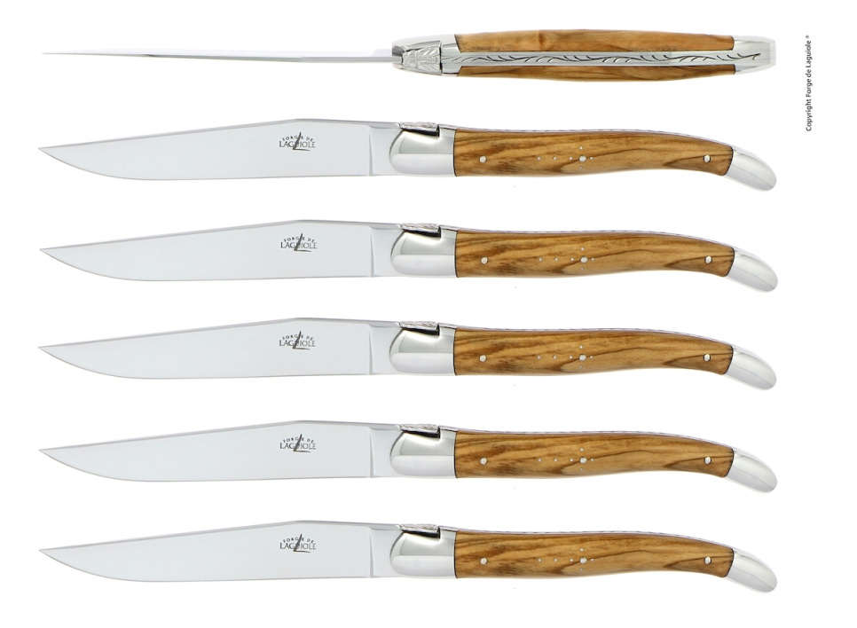 Kuusi veistä, oliivipuinen kahva, kiillotettu, Tradition - Forge de Laguiole ryhmässä Kattaus / Aterimet / Veitset @ KitchenLab (1446-26107)