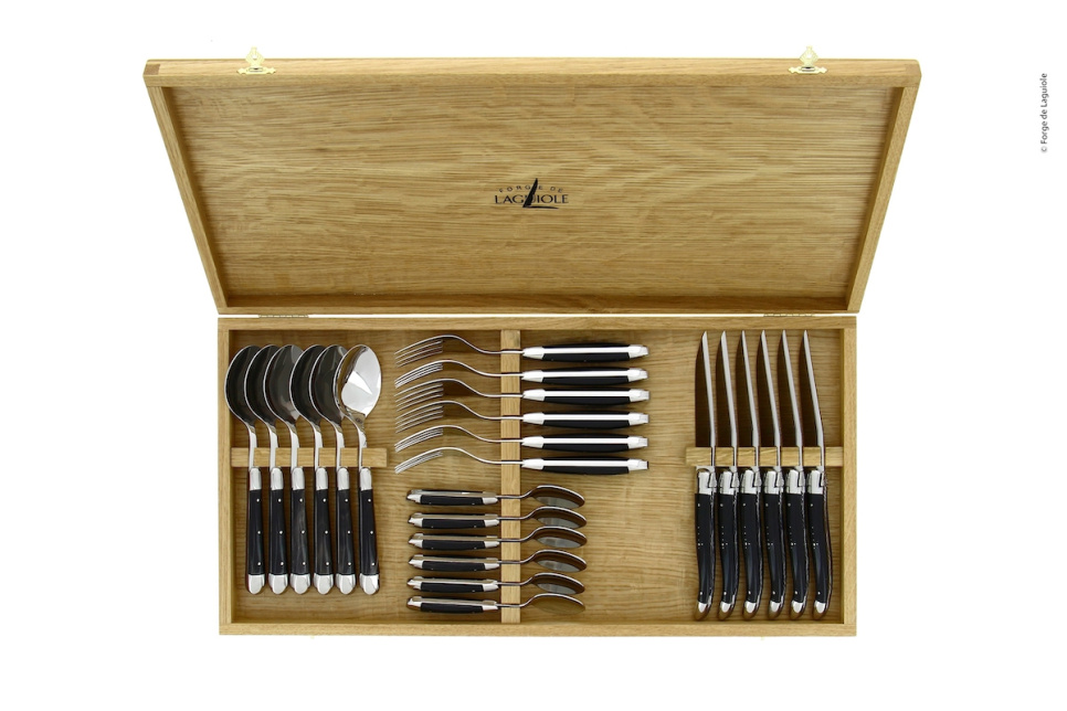 Ruokailuvälinesarja 03, Tumma sarvi kahvat, kiillotettu, Tradition - Forge de Laguiole