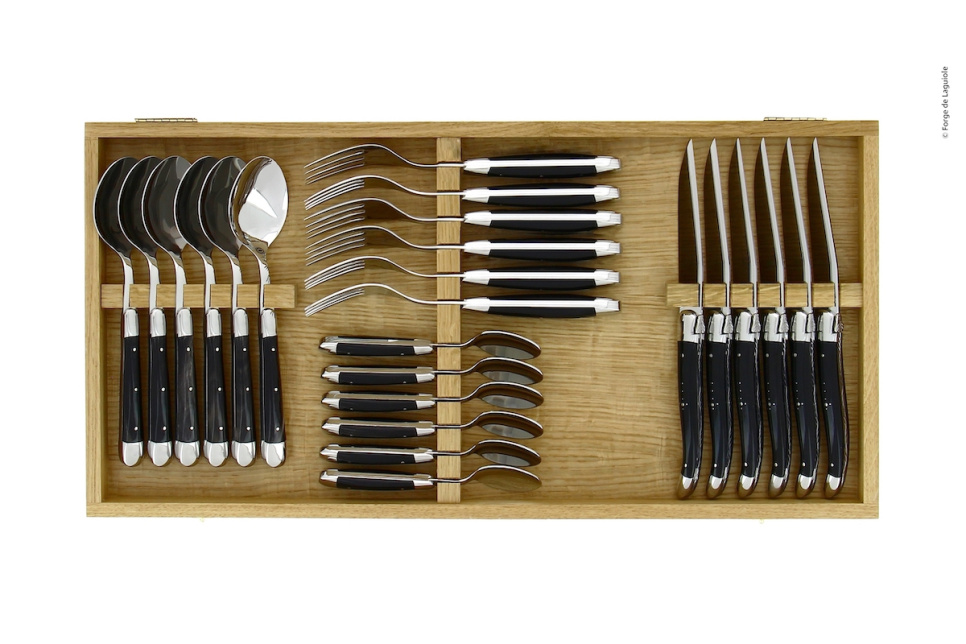 Ruokailuvälinesarja 03, Tumma sarvi kahvat, kiillotettu, Tradition - Forge de Laguiole