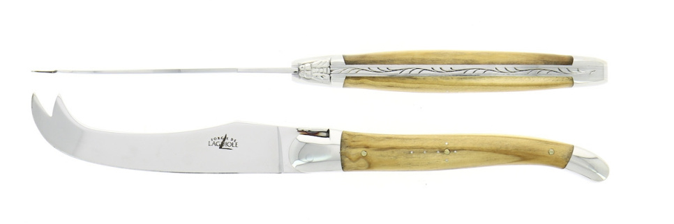 Juustosetti, oliivipuinen kahva, kiiltävä, Tradition - Forge de Laguiole