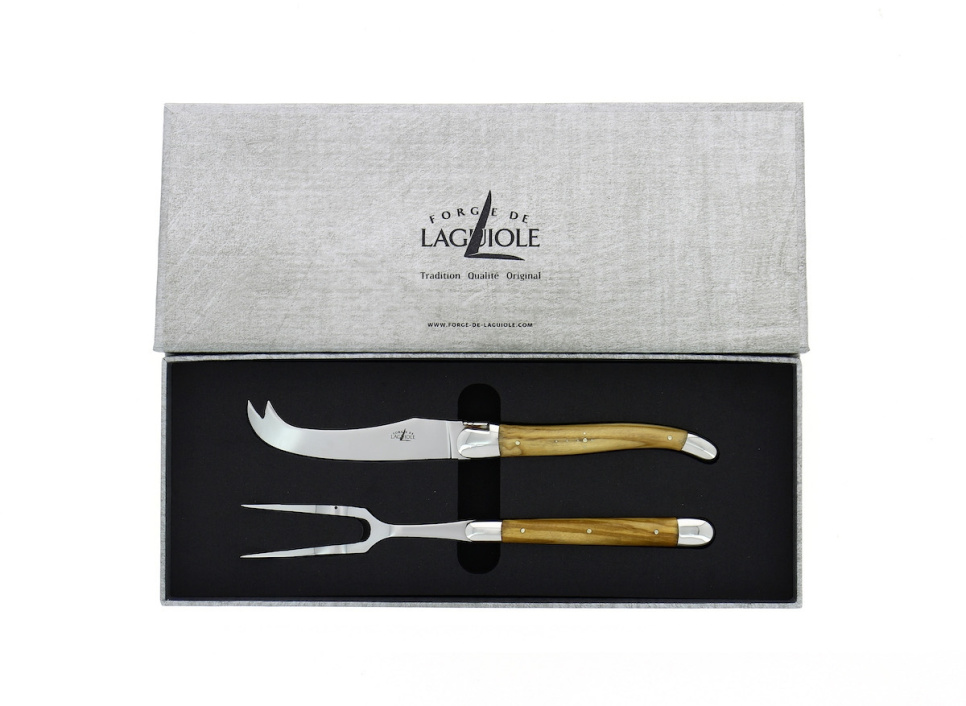 Juustosetti, oliivipuinen kahva, kiiltävä, Tradition - Forge de Laguiole