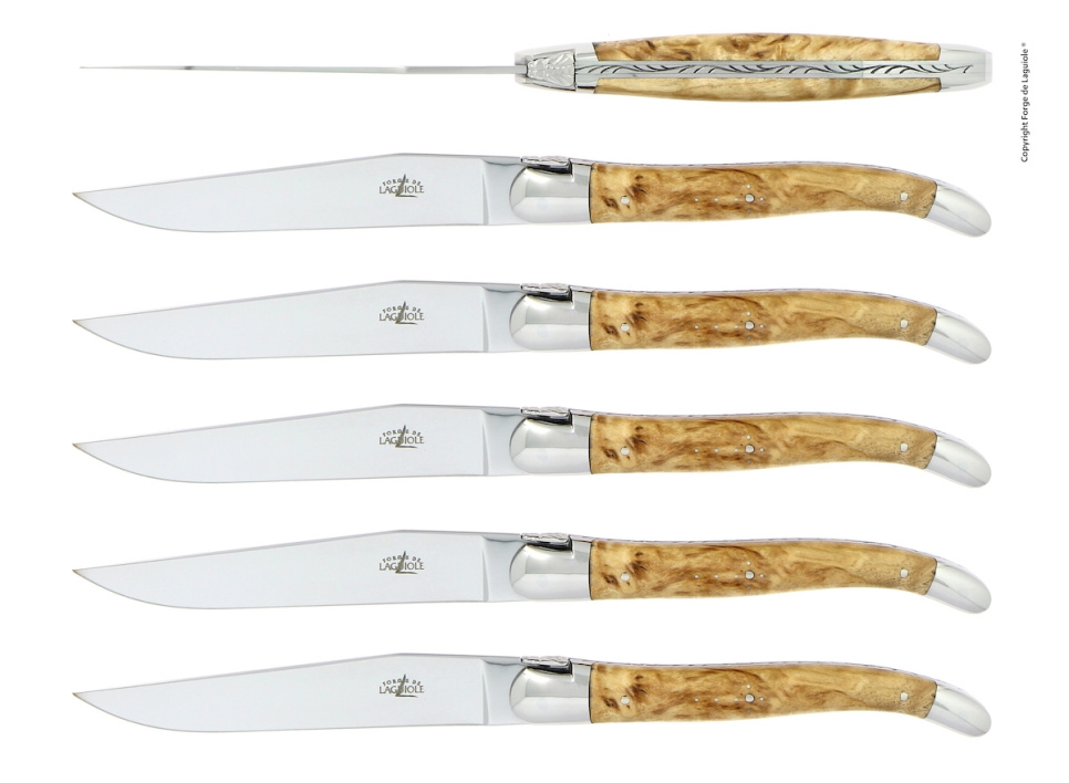 Kuusi veistä, koivukahva, kiillotettu, Tradition - Forge de Laguiole ryhmässä Kattaus / Aterimet / Veitset @ KitchenLab (1446-32910)