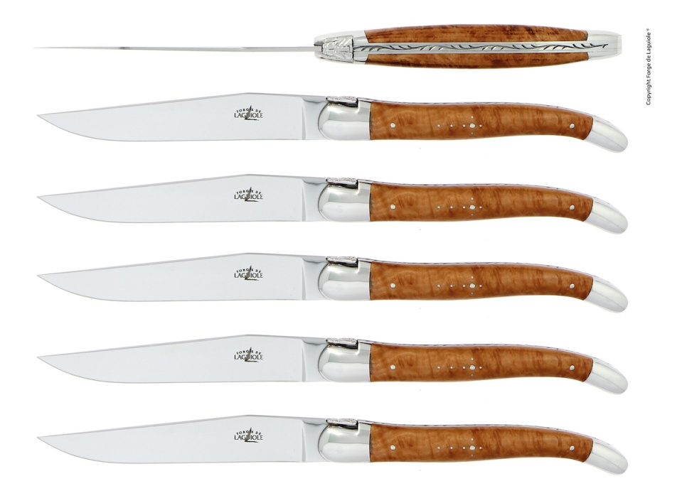 Kuusi veistä, puinen leijonakahva, kiillotettu, Tradition - Forge de Laguiole ryhmässä Kattaus / Aterimet / Veitset @ KitchenLab (1446-32919)