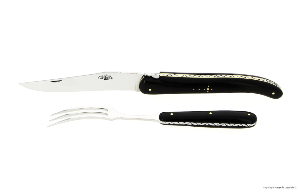 Veistosetti 21 cm, Ebony kahva, taittuva, allekirjoitus - Forge de Laguiole ryhmässä Ruoanlaitto / Keittiöveitset / Paistiveitset @ KitchenLab (1446-32945)