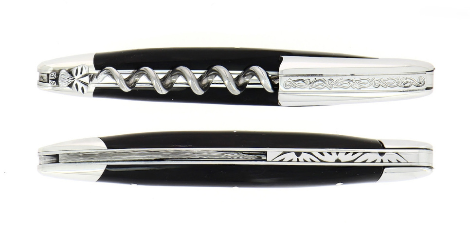 Tummasarvinen sommelier-veitsi, damassiinoitu ja koristeltu, Collection - Forge de Laguiole