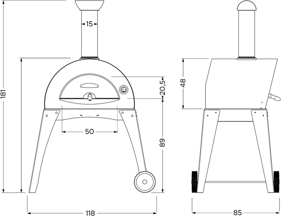 Pizzauuni, puulämmitteinen, Ciao - Alfa Forni - Harmaa, Uuni ja pohja