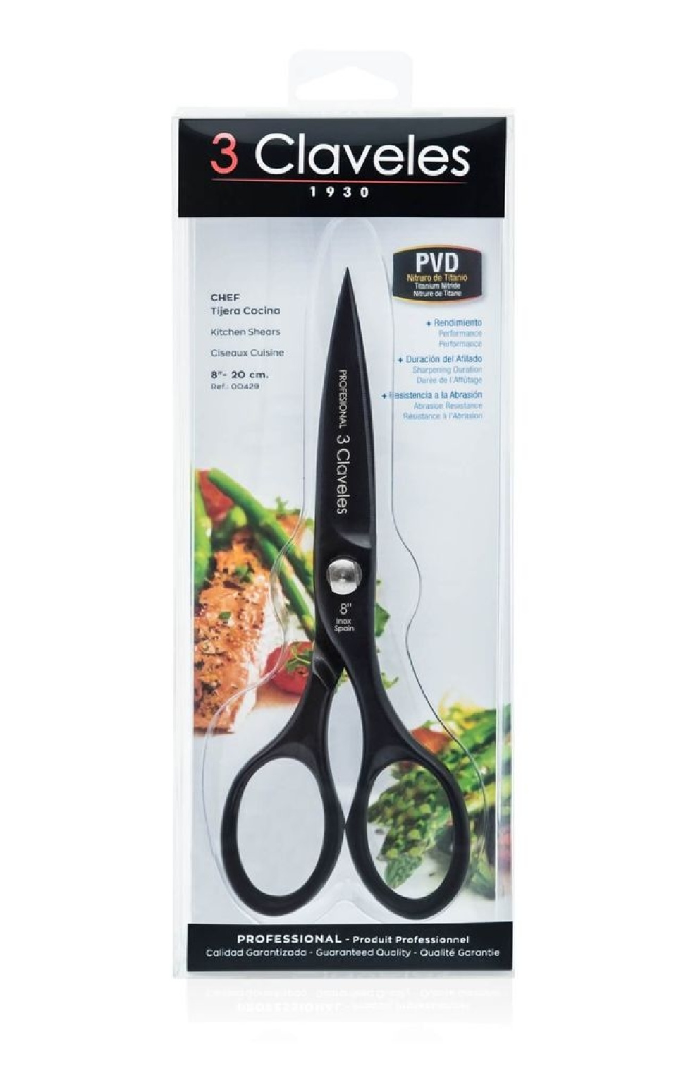 Keittiösakset 20 cm, Chef, musta - 3 Claveles