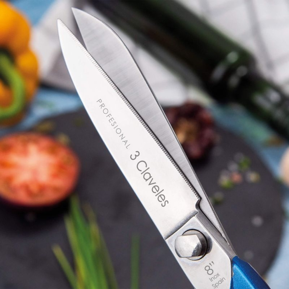 Ammattimaiset keittiösakset ruostumattomasta teräksestä, sininen - 3 Claveles