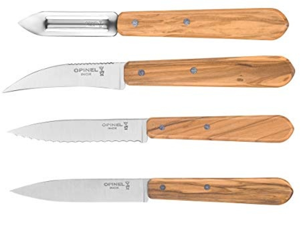 Neljäosainen veitsisarja, oliivipuuta, Essentials - Opinel ryhmässä Ruoanlaitto / Keittiöveitset / Veitsisetit @ KitchenLab (1861-22655)