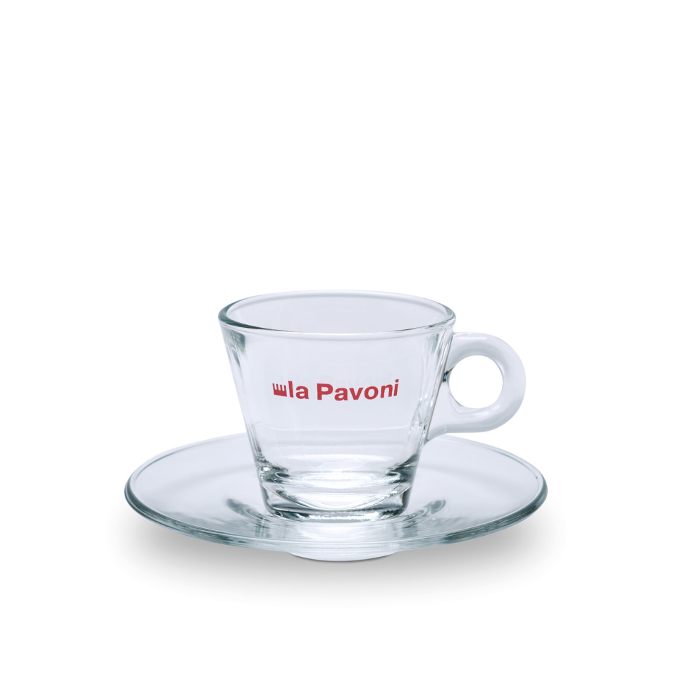 Lasiset espressokupit lautasella, 6-pack - La Pavoni ryhmässä Tee & Kahvi / Kahvitarvikkeet / Kahvikupit @ KitchenLab (1984-31487)