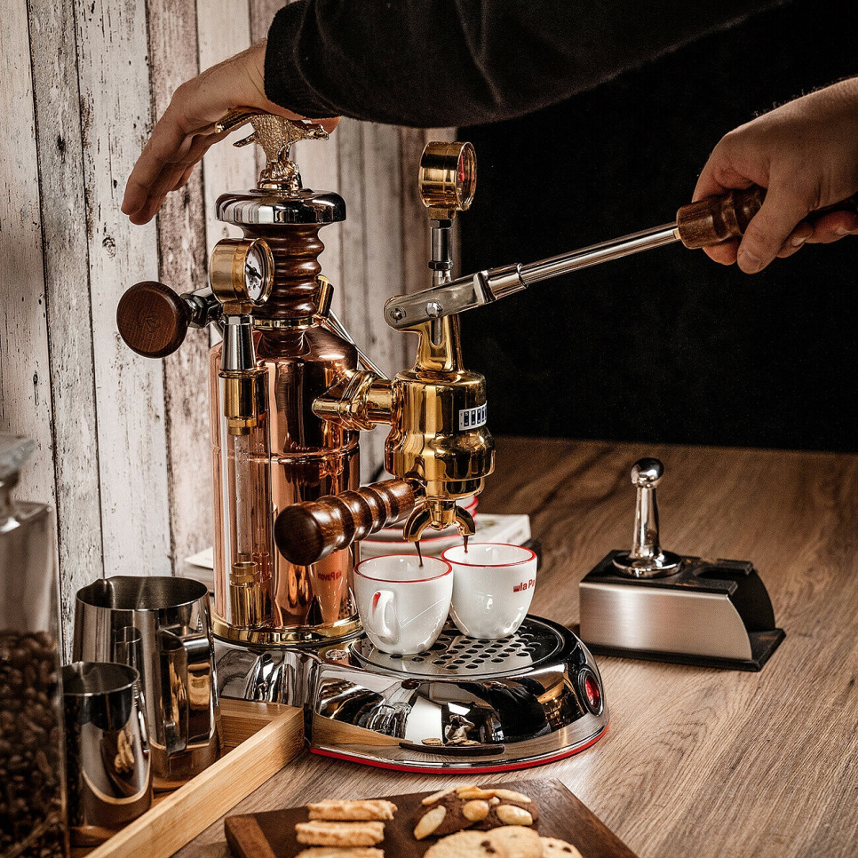 Retro manuaalinen espressokone, Esperto Edotto, ruusukulta - La Pavoni