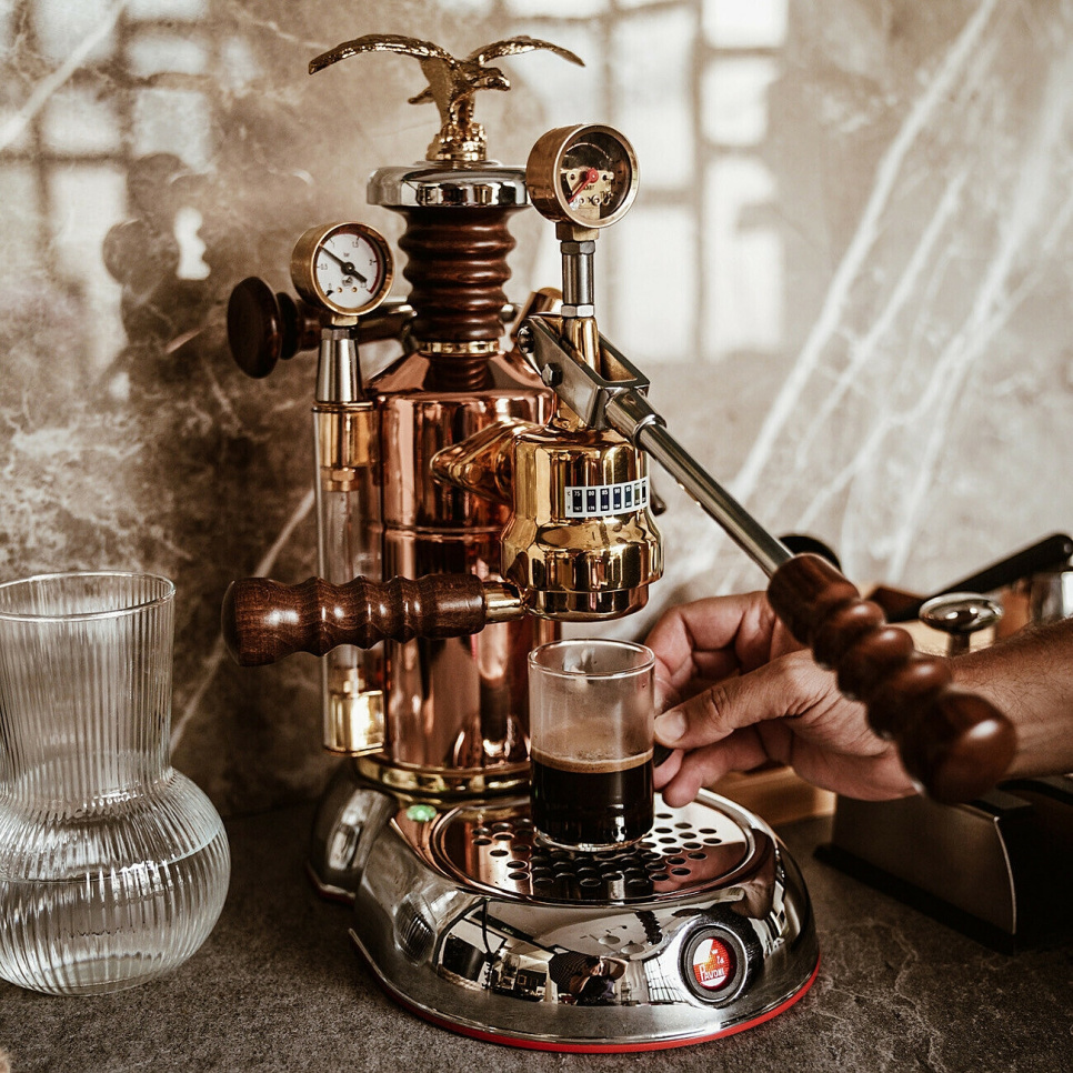 Retro manuaalinen espressokone, Esperto Edotto, ruusukulta - La Pavoni
