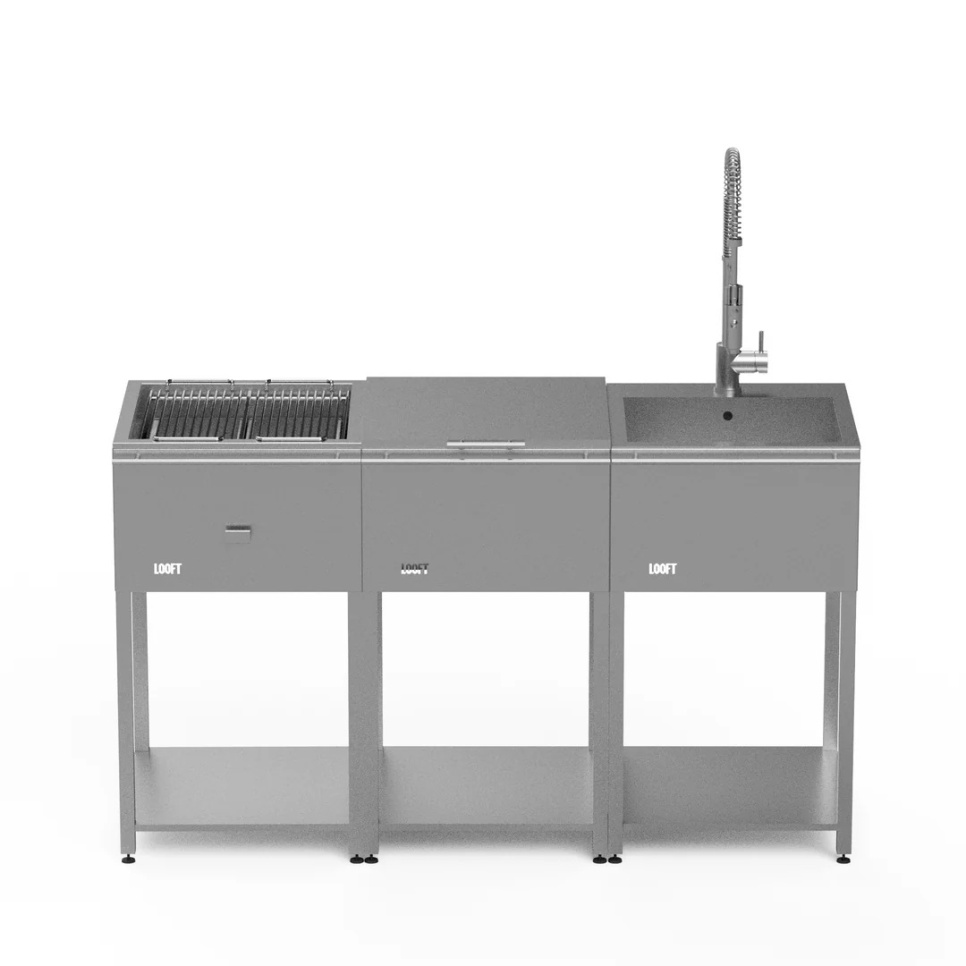 Ulkokeittiö, jossa hiiligrilli, työtaso ja allas – Looft ryhmässä Grillit, Liedet & Uunit / Grillit / Ulkokeittiö @ KitchenLab (1990-31627)