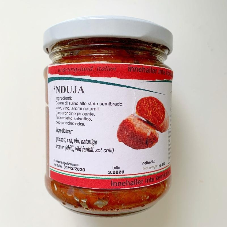 Nduja vapaasti laiduntavista sioista, 180g - Fattoria de Lillas ryhmässä Ruoanlaitto / Tuontituotteet @ KitchenLab (2022-25691)