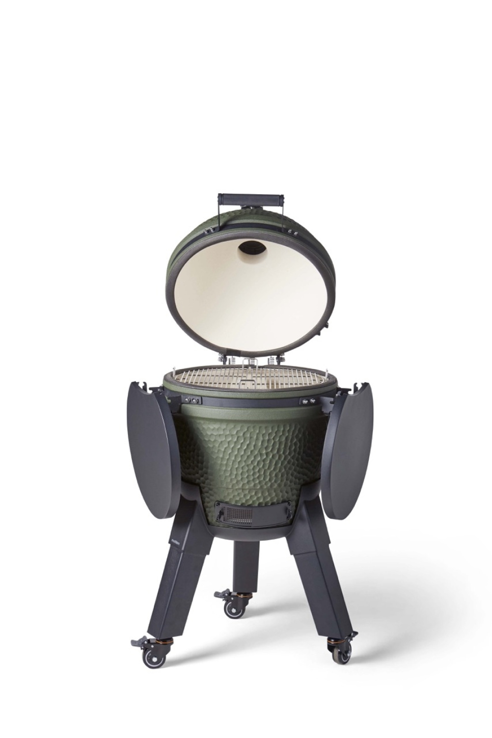 Kamado grilli, johon kuuluu jalkakannatin, mustat jalat pyörillä ja sivupöytä - Moddern Kamado grilli, johon kuuluu jalkakannatin, mustat jalat pyörillä ja sivupöytä - Moddern