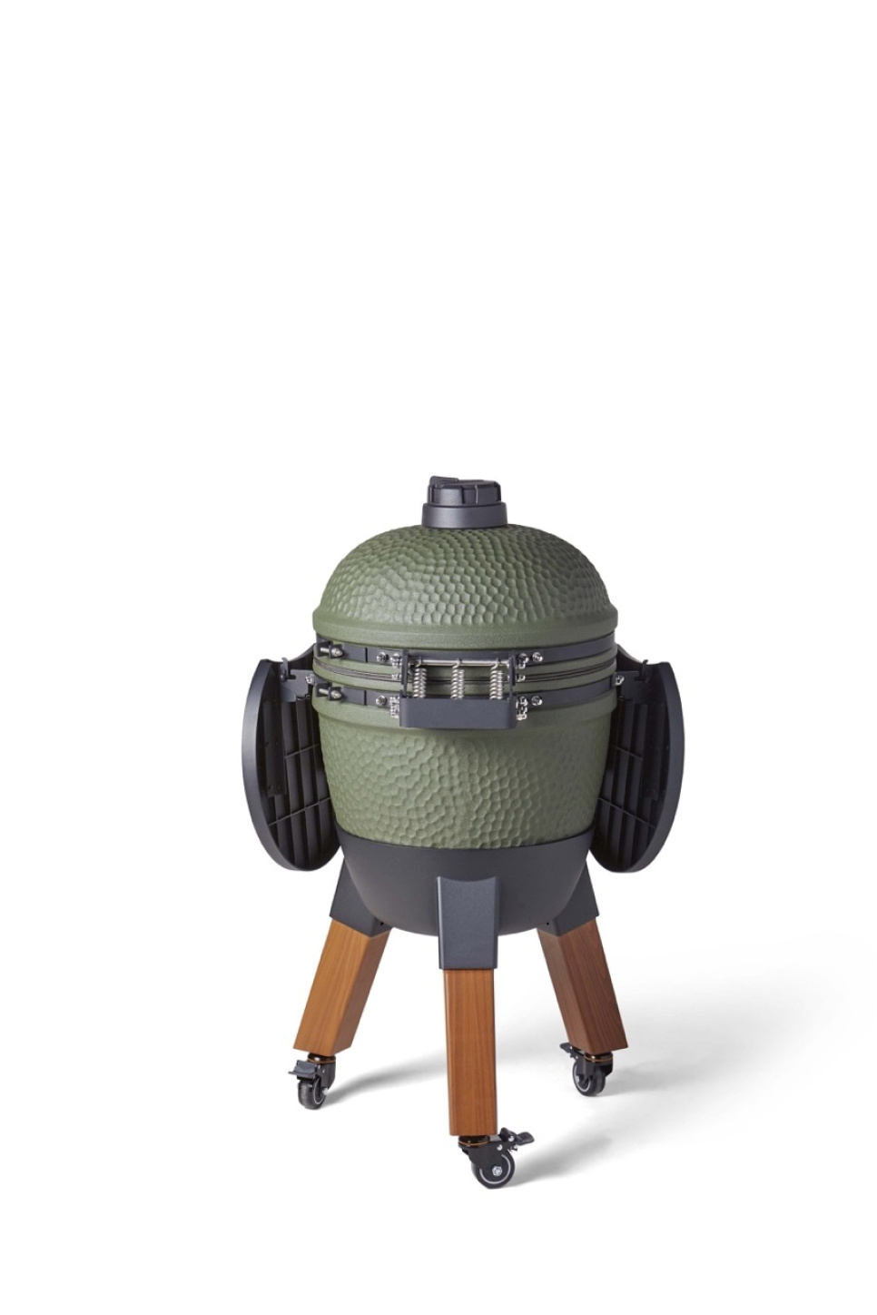 Kamado grilli, johon sisältyy jalkatuki, alumiinijalat (puujäljitelmä) pyörillä ja sivupöytä - Moddern Kamado grilli, johon sisältyy jalkatuki, alumiinijalat (puujäljitelmä) pyörillä ja sivupöytä - Moddern