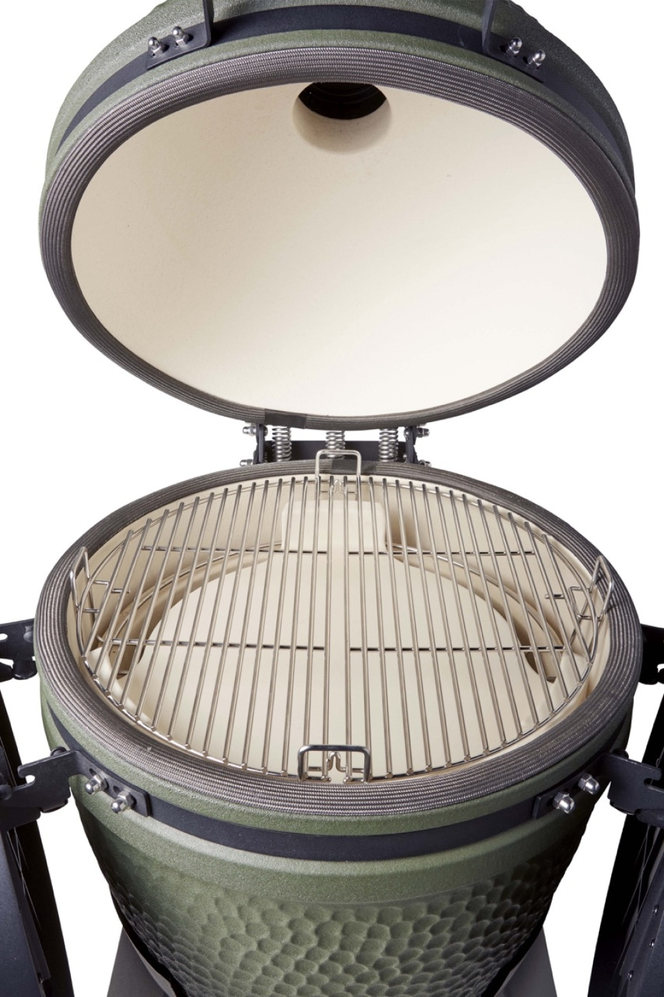 Kamado grilli, johon sisältyy jalkatuki, alumiinijalat (puujäljitelmä) pyörillä ja sivupöytä - Moddern Kamado grilli, johon sisältyy jalkatuki, alumiinijalat (puujäljitelmä) pyörillä ja sivupöytä - Moddern