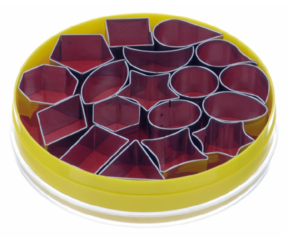 Pienet muotit, erilaisia geometrisia muotoja, 18 kappaleen sarja - Schneider ryhmässä Leipominen / Leivontatarvikkeet / Leikkurit & muottirenkaat @ KitchenLab (2254-33784)